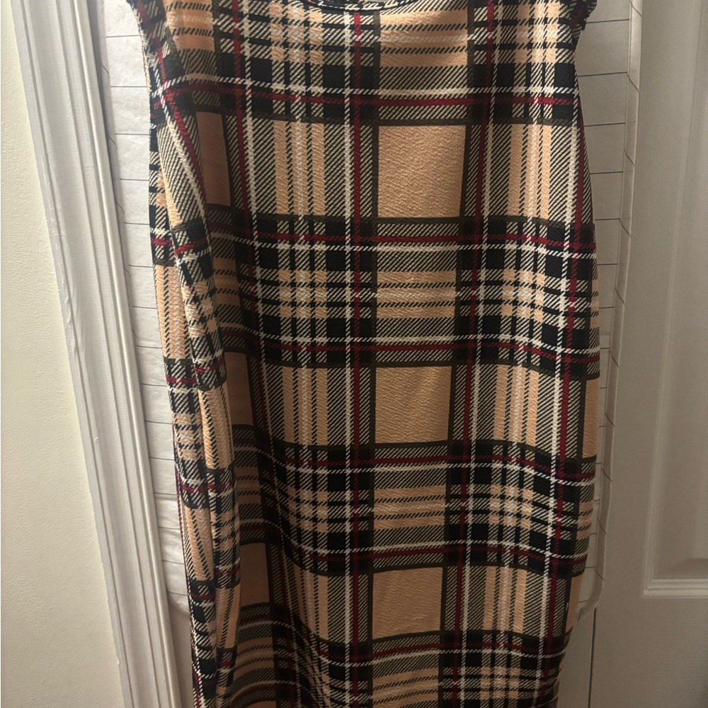 SHEIN Plaid Pencil Skirt in Tan and Black
